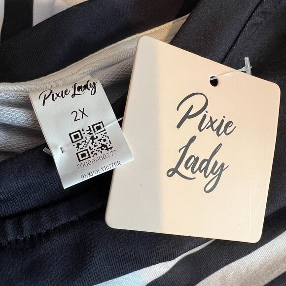 Pixie Lady Womens Plus 2X Crewneck Sweater Top Long Sleeve Navy White Striped - Picture 10 of 12